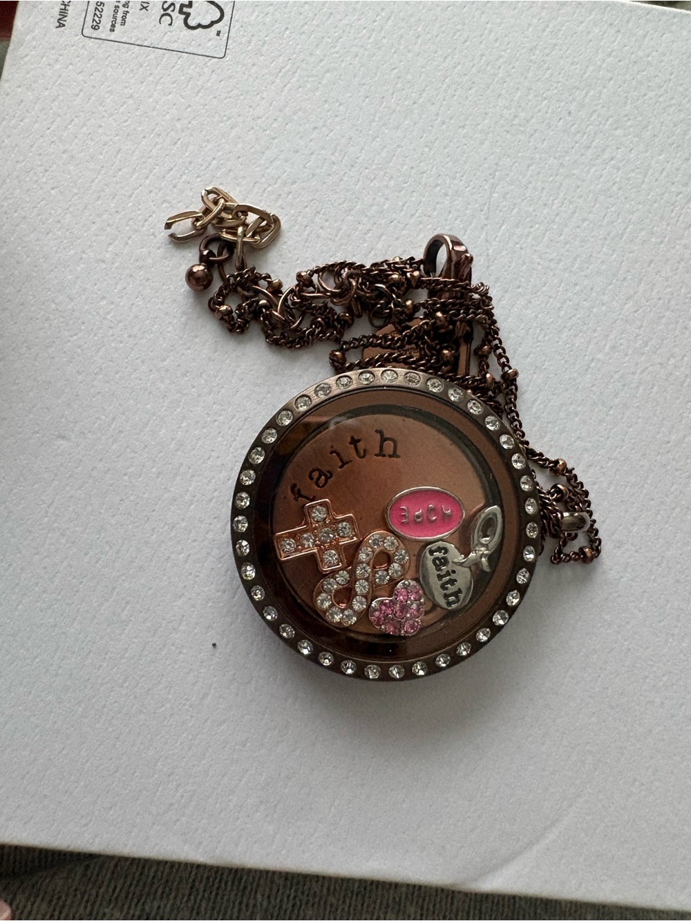 Origami Owl Rose Gold-Tone Faith Locket Necklace with Pink Accents